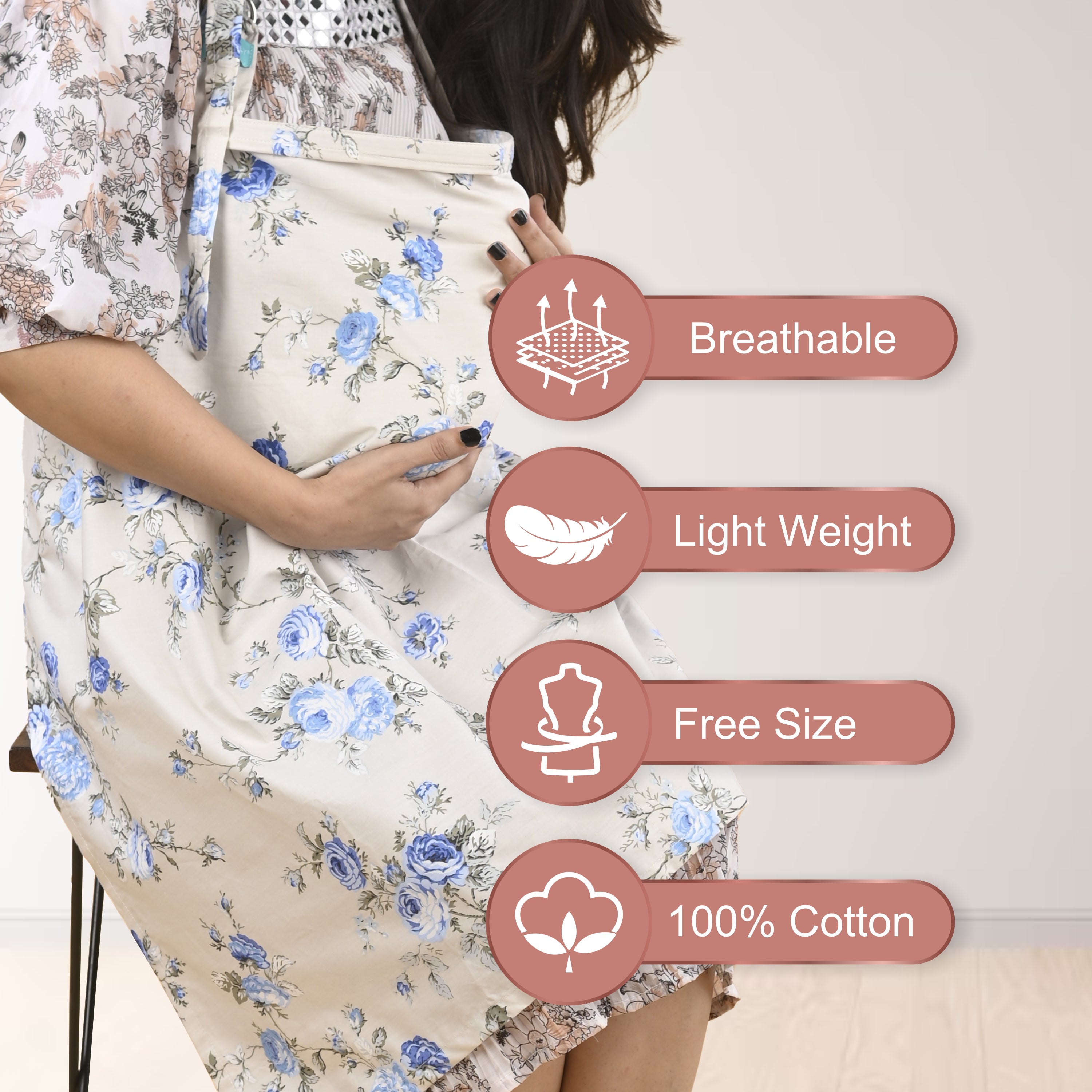 Care Cave Nursing Scarf -Blue Grey Flower - MOTHERLY