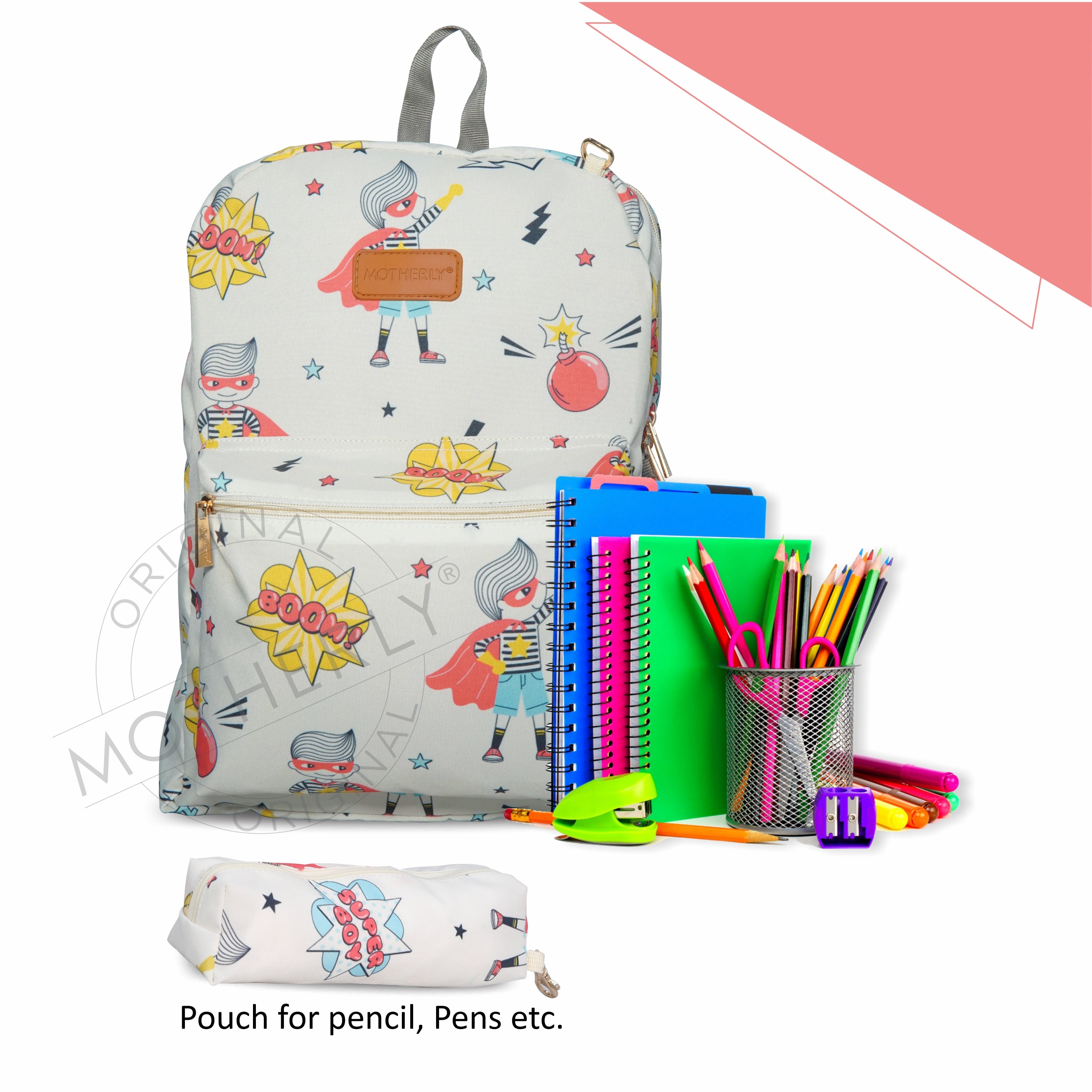 Motherly Kindergarten Backpack, Daycare Bags for Kids, Creche Bag Backpack Casual Backpack Picnic Bag for Kids, Unisex School Bag for Boys & Girls with Free Pencil Stationery Pouch (16 Inch) - MOTHERLY