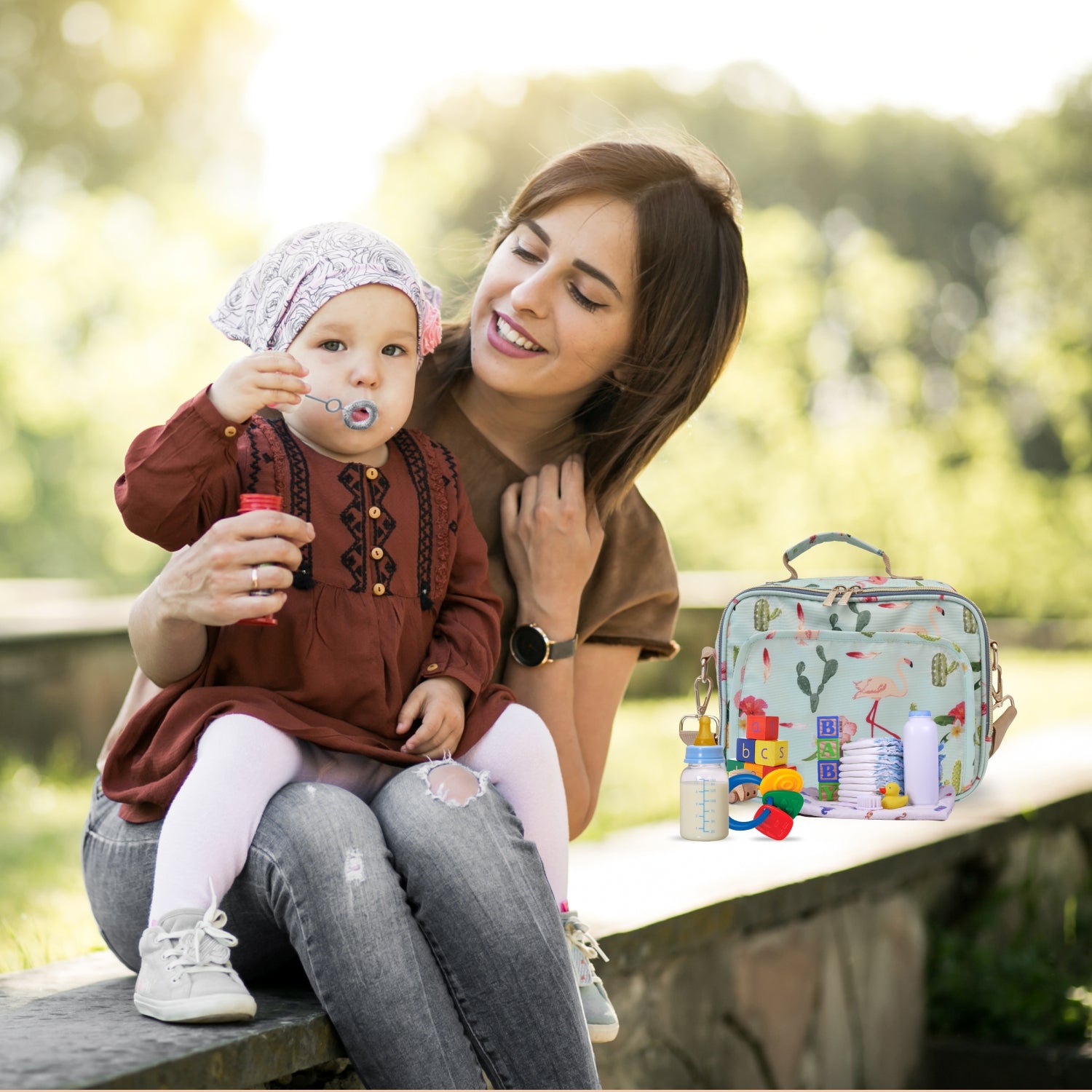 Motherly Mini Diaper Bag for Moms (Unicorn Blue) – Water-Resistant Travel & Maternity Handbag with Multiple Pockets