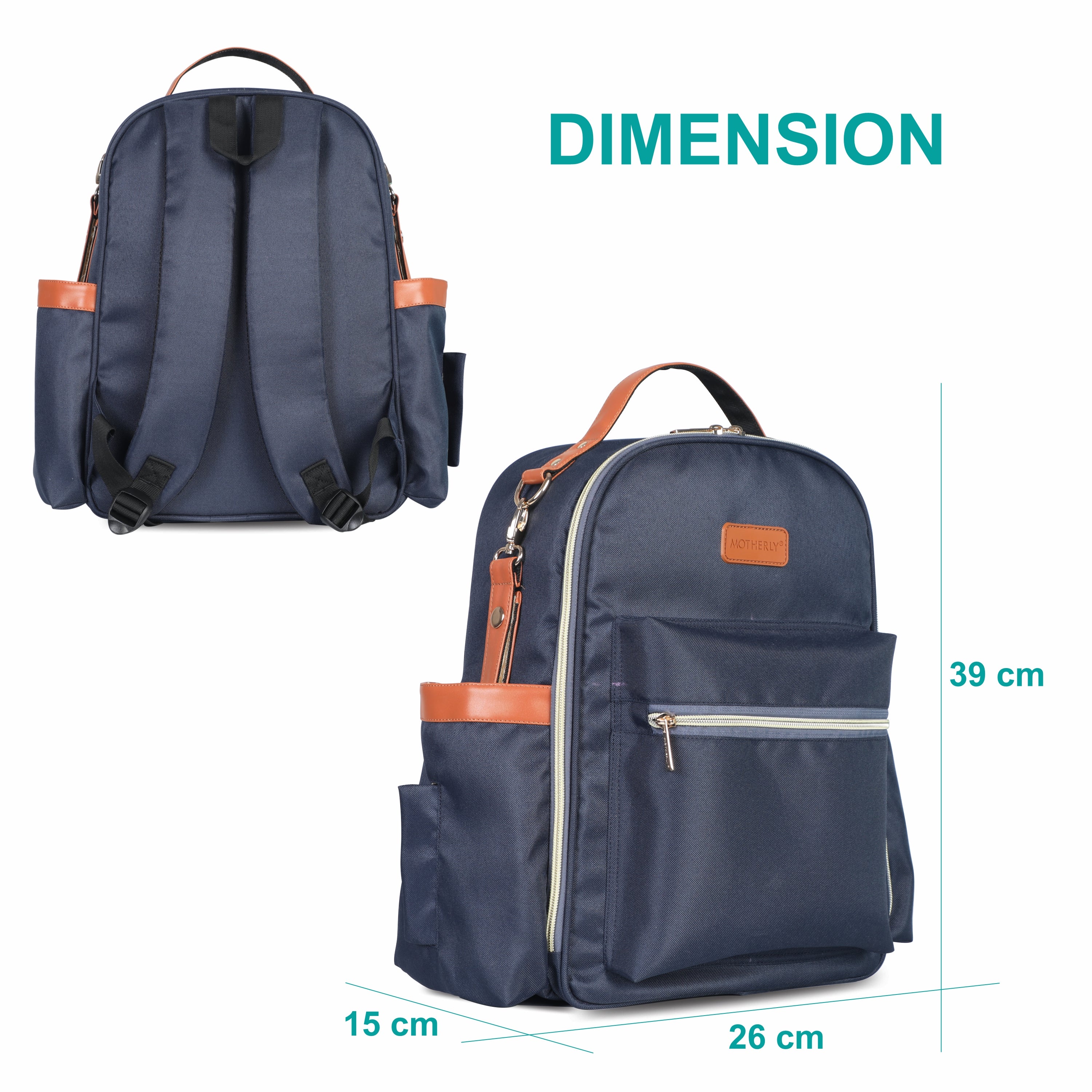 Motherly Diaper Bags For Mothers Stylish Backpacks for Moms for Travel with Stroller Hooks & Insulated Bottle Cover|6 Month Warranty |(Navy Gray) - MOTHERLY