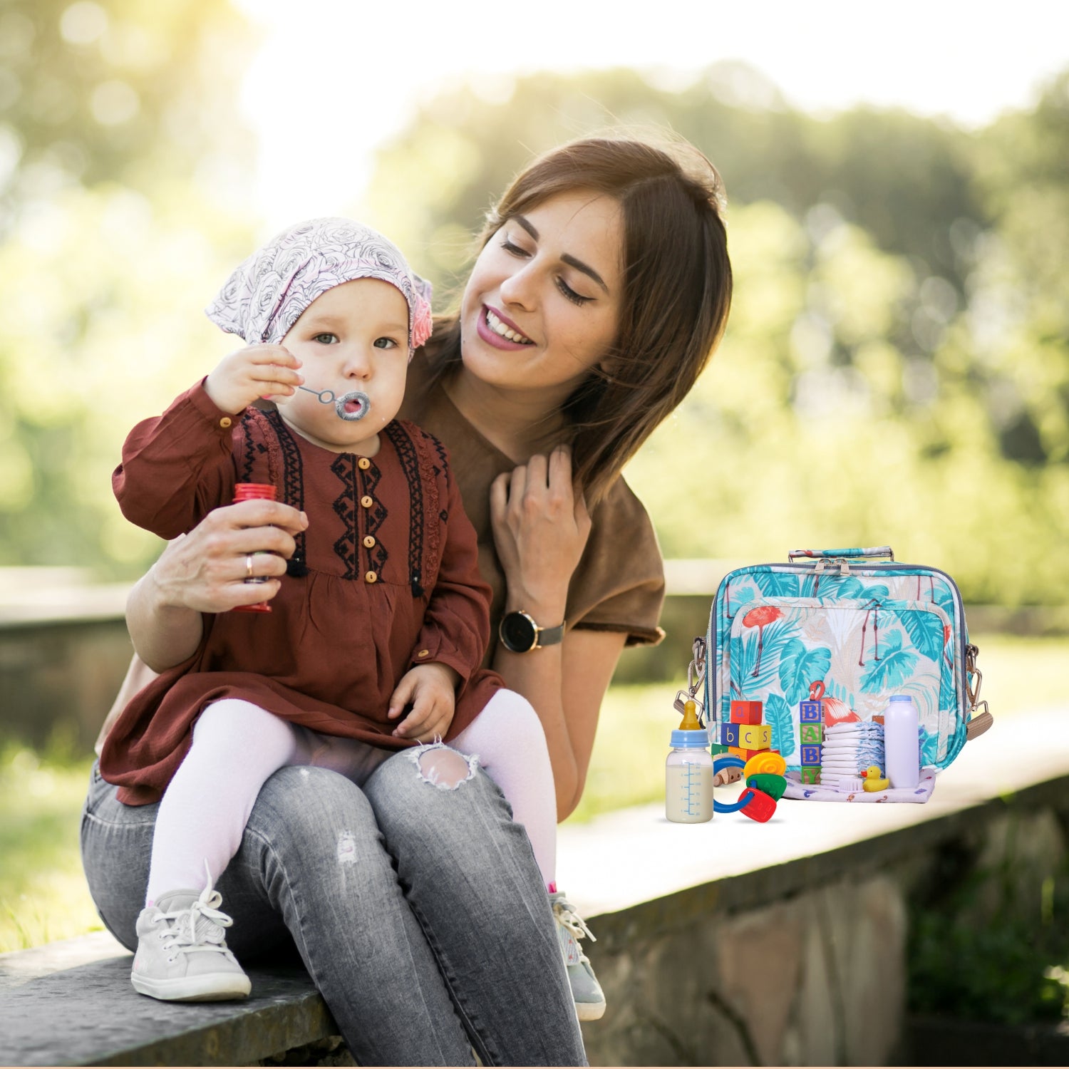 Motherly Mini Diaper Bag for Moms (Unicorn Blue) – Water-Resistant Travel & Maternity Handbag with Multiple Pockets