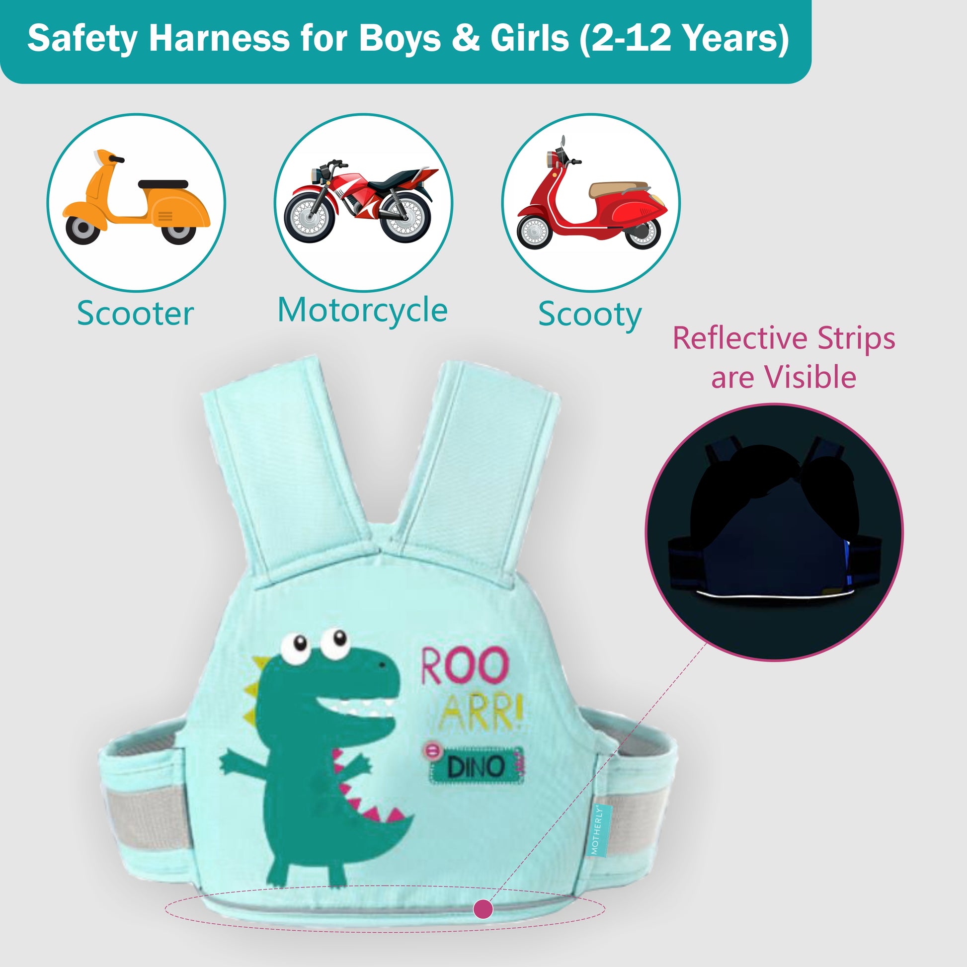 Motherly Children's Motorcycle Safety Harness Safe, Stylish Riding Companion with Two Wheeler Child Safety Belt - MOTHERLY