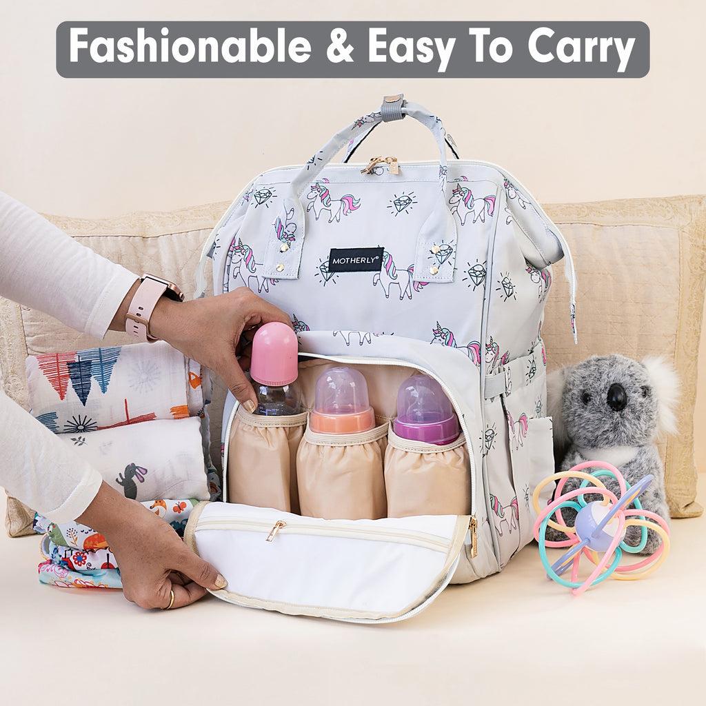 Motherly Elegant Diaper Bag for Mothers for Travel, Maternity Bag for Newborn Baby, Mothers Travelling Bag, Multipocket Water Resistant Baby Bag, Hospital Bag for Moms with Warranty