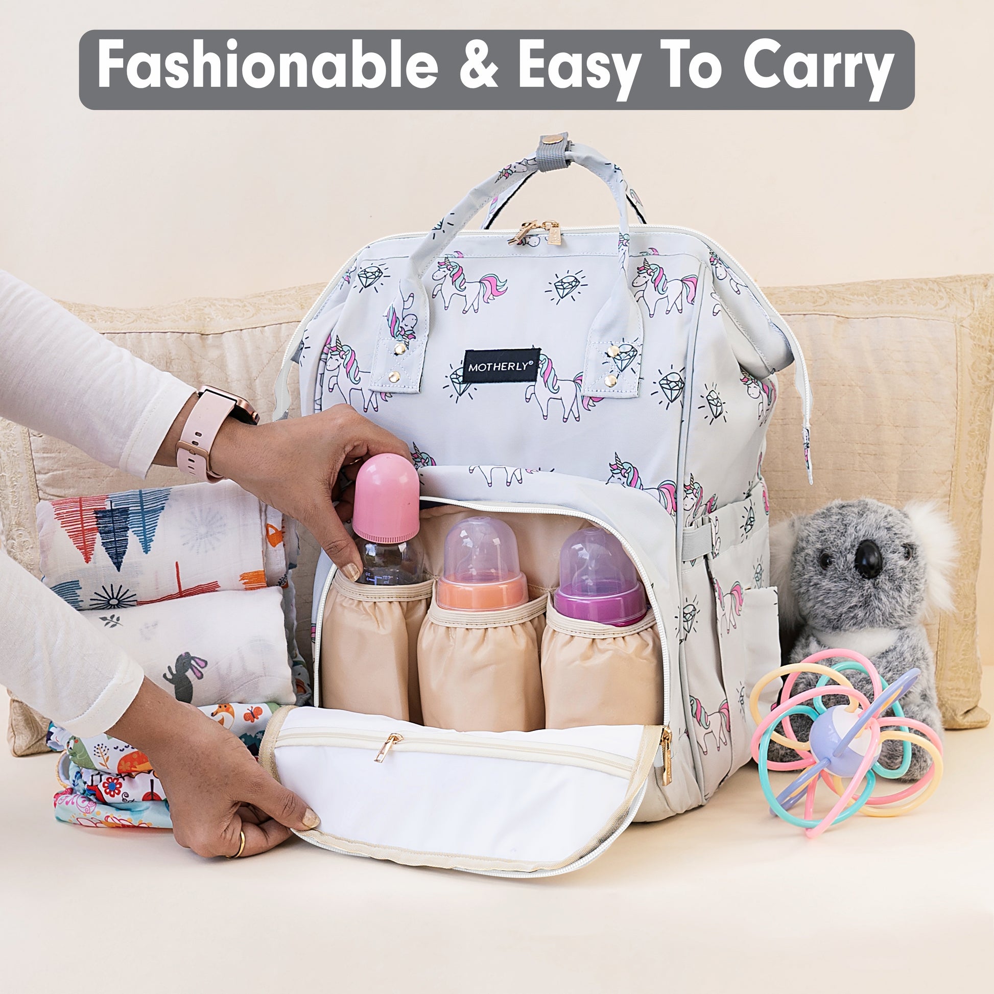 Motherly Elegant Diaper Bag for Mothers for Travel, Maternity Bag for Newborn Baby, Mothers Travelling Bag, Multipocket Water Resistant Baby Bag, Hospital Bag for Moms with Warranty