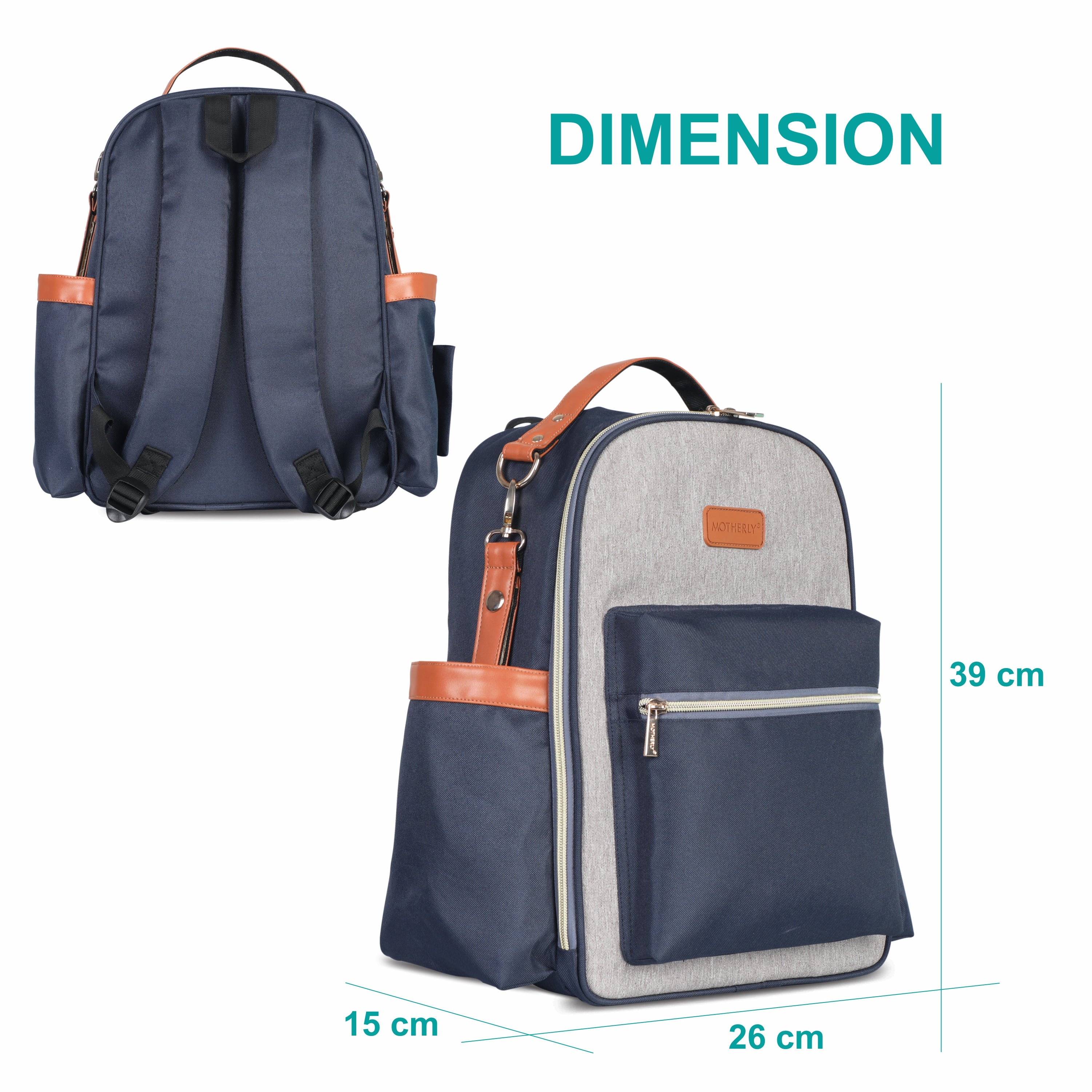 Motherly Diaper Bags For Mothers Stylish Backpacks for Moms for Travel with Stroller Hooks & Insulated Bottle Cover|6 Month Warranty |(Navy Gray) - MOTHERLY
