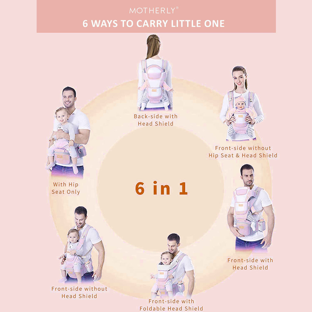 Motherly Baby Carrier for 0 to 3 Year Baby – Adjustable Hands Free 6-in-1 Baby Carrier with Detachable Hip Seat | baby carrier for new born |  Toddler Carrier with Head Support & Buckle Strap for Hiking & Everyday Use (Blue)