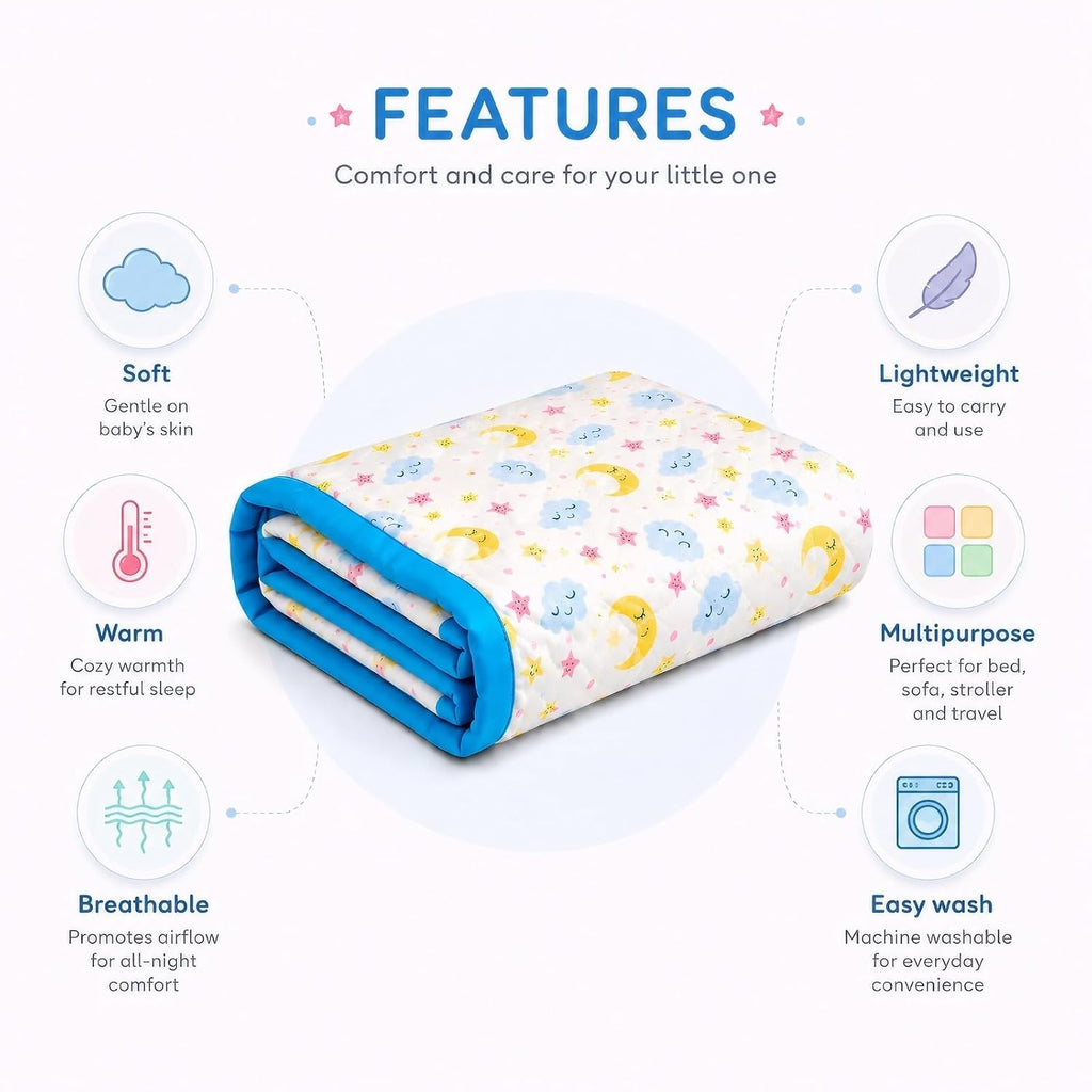 Motherly Muslin Blanket Design Reversible Stroller Cover for Newborn Baby & Toddler, Breathable Soft All Season/All Weather AC Blanket for Infant, Crib Mattres (110x90 cm, 0-24 Month)