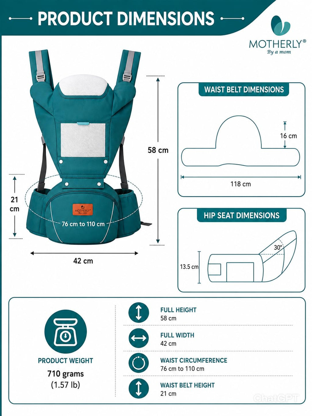 Motherly Embrace Baby Carrier with Detachable Hip Seat – English Blue | 6-in-1 Adjustable Hands-Free Carrier for 0 to 2 Year Baby | Infant & Toddler Carrier with Head Shield & Buckle Straps