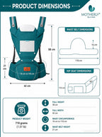 Motherly Embrace Baby Carrier with Detachable Hip Seat – English Blue | 6-in-1 Adjustable Hands-Free Carrier for 0 to 2 Year Baby | Infant & Toddler Carrier with Head Shield & Buckle Straps