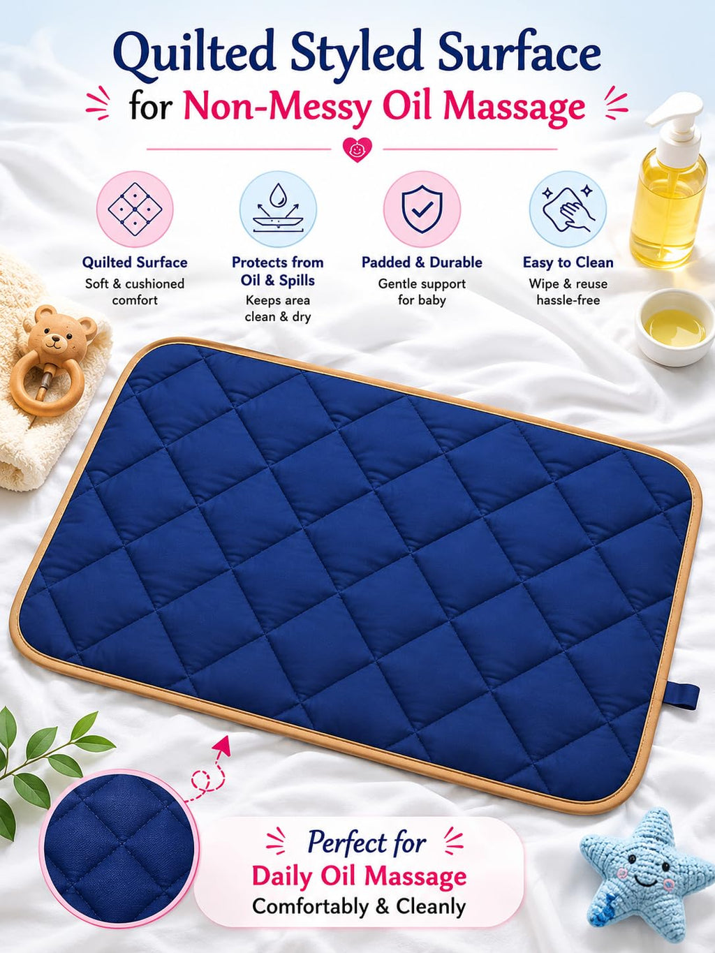 Motherly Waterproof Reversible Baby Changing Mat | Soft Quilted Diaper Changing Pad | Foldable Portable Changing Sheet for Home & Travel