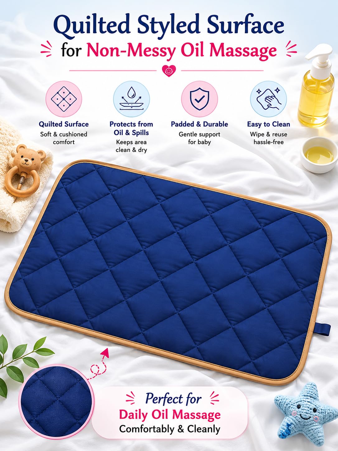 Motherly Waterproof Reversible Baby Changing Mat | Soft Quilted Diaper Changing Pad | Foldable Portable Changing Sheet for Home & Travel