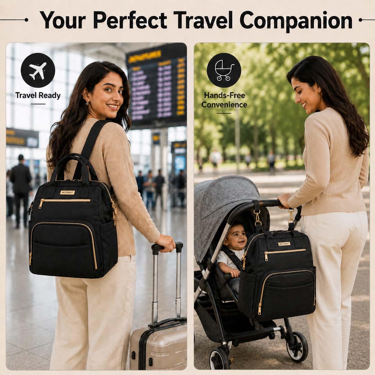 Motherly Evoke Diaper Bag for Moms – Water-Resistant Maternity & Travel Bag with Multiple Pockets, Warranty & Special Offers