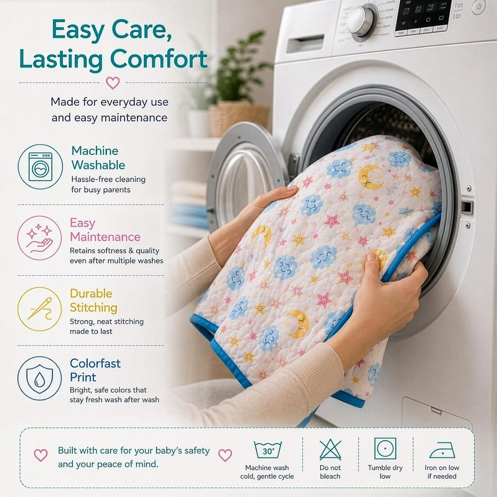 Motherly Muslin Blanket Design Reversible Stroller Cover for Newborn Baby & Toddler, Breathable Soft All Season/All Weather AC Blanket for Infant, Crib Mattres (110x90 cm, 0-24 Month)