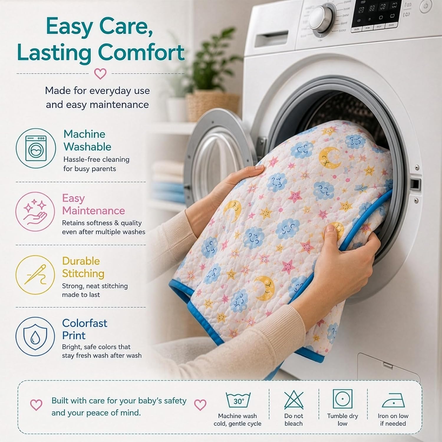 Motherly Muslin Blanket Design Reversible Stroller Cover for Newborn Baby & Toddler, Breathable Soft All Season/All Weather AC Blanket for Infant, Crib Mattres (110x90 cm, 0-24 Month)