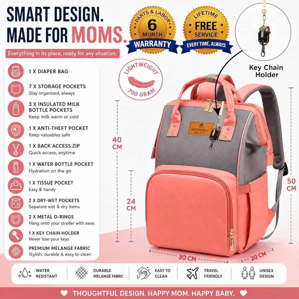Motherly Crown Combo Melange Fabric Diaper Bag for Mothers for Travel With Warranty | Spacious Diaper Bags for Mom | baby bag for mother travel | Maternity Bags for Mother and Baby