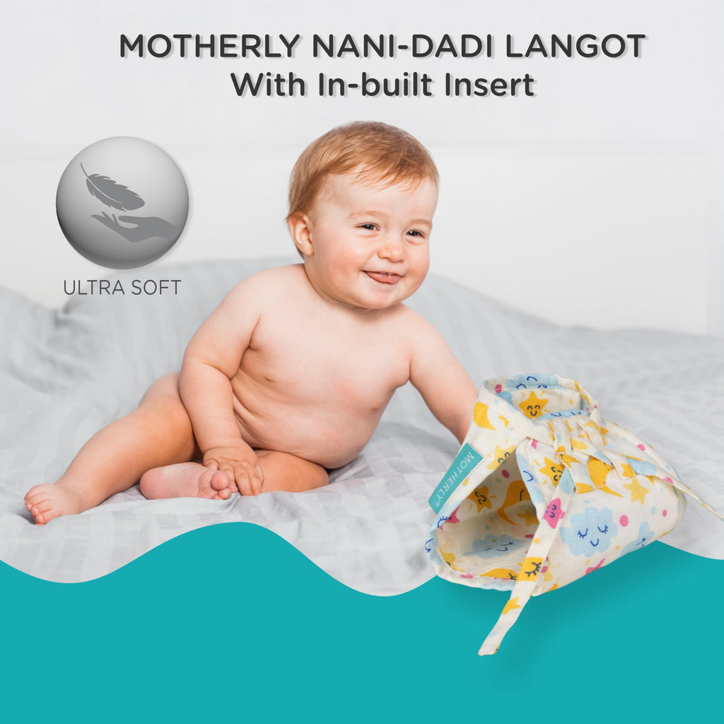 Motherly Nani-Dadi Baby Langot – Reusable Ultra-Soft Nappies with In-Built Insert (Set of 5, 0–3 Months)