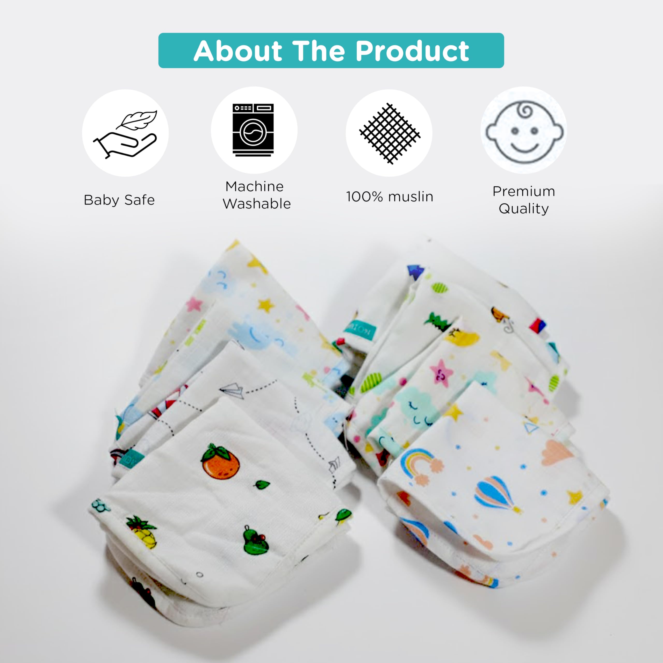 Motherly Muslin Baby Napkins for Newborn | Baby Handkerchief & Wash Cloth for Newborn Baby