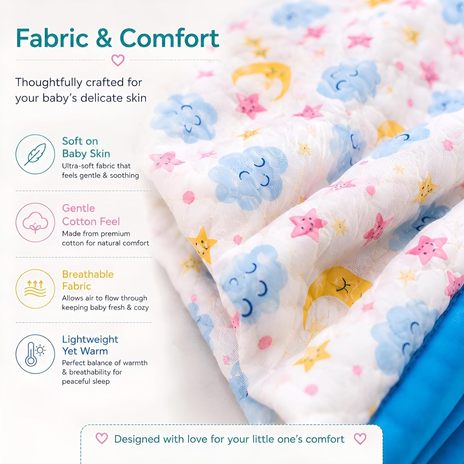 Motherly Muslin Blanket Design Reversible Stroller Cover for Newborn Baby & Toddler, Breathable Soft All Season/All Weather AC Blanket for Infant, Crib Mattres (110x90 cm, 0-24 Month)
