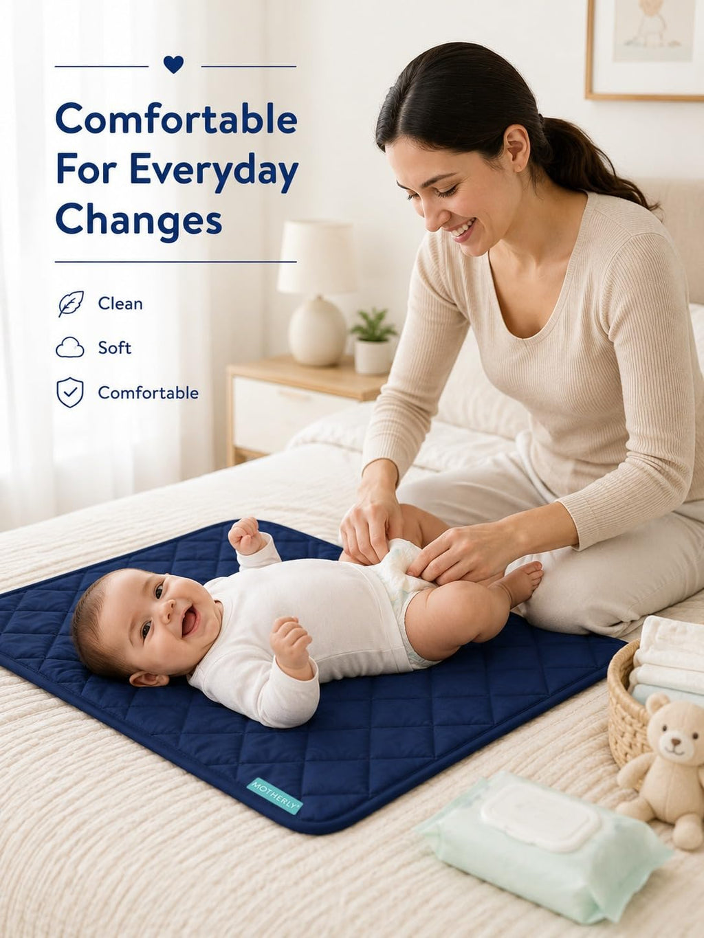 Motherly Reusable & Washable Baby Diaper Changing Mat and Oil Massage Mat, Portable One-Hand Foldable pad Water-Resistant Bed Protector for Newborn Boys & Girls (72 x 42 cm, 0-12 Months)