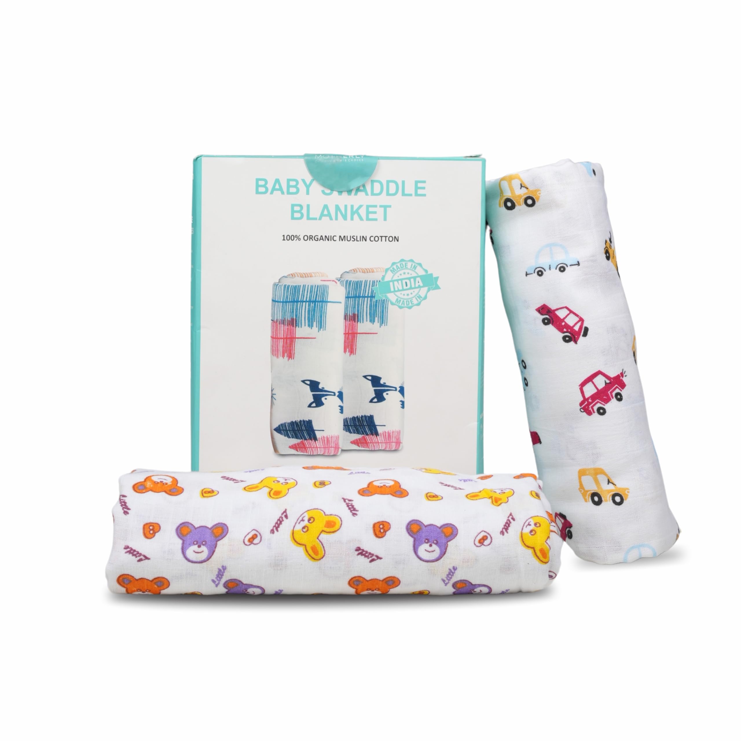 Motherly Baby Swaddle, Burp Cloth & Bath Towel Set (Pack of 2), Soft Breathable Receiving Blanket for Newborns & Toddlers (0–5 Years), Multi-Use Baby Wrap, Ideal Gift