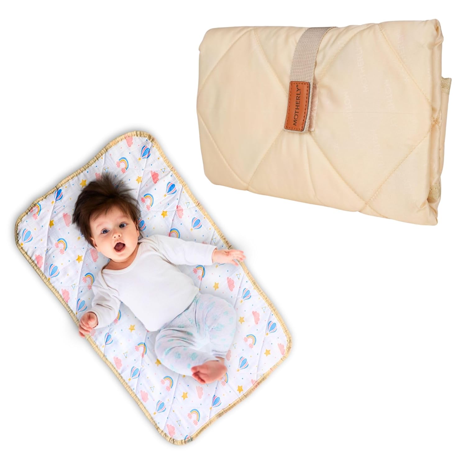 Motherly Diaper Changing Mat for Newborn Baby, Reusable Portable Changing Pad, Crib Mat for Baby, Sleeping Mattress for Boys & Girls (72 x 42 cm, 0-12 Months) - MOTHERLY