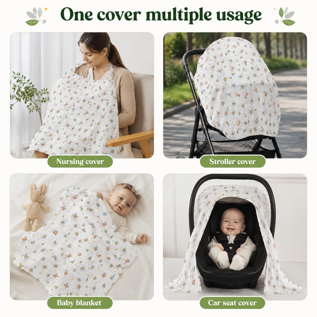Motherly Nursing Cover for Breastfeeding – Soft, Breathable Feeding Apron for Mom, Multi-Use Feeding Cover & Scarf - Tree Print