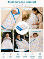 Motherly Muslin Blanket Design Reversible Stroller Cover for Newborn Baby & Toddler, Breathable Soft All Season/All Weather AC Blanket for Infant, Crib Mattres (110x90 cm, 0-24 Month)