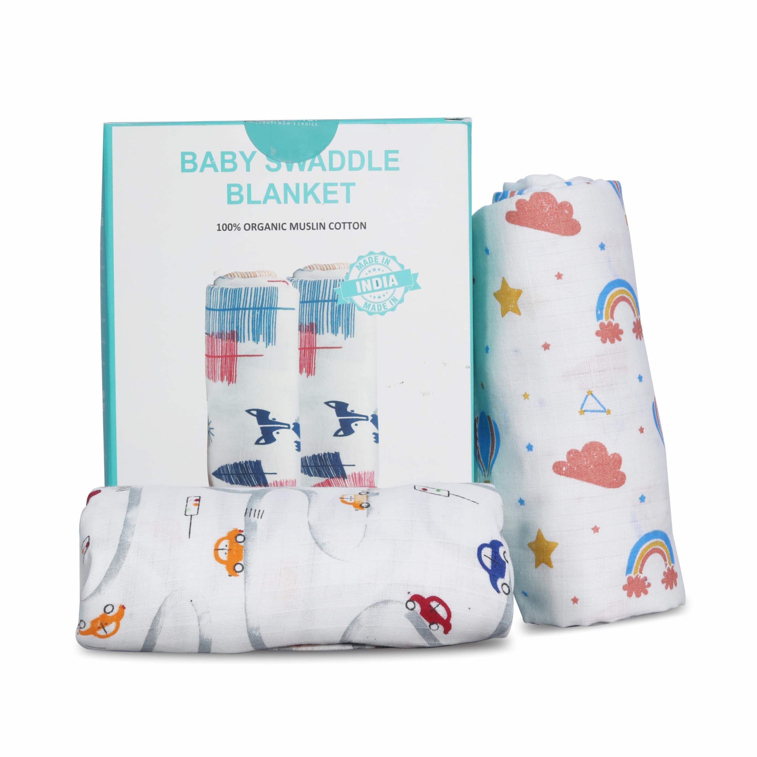Motherly Baby Swaddle, Burp Cloth & Bath Towel Set (Pack of 2), Soft Breathable Receiving Blanket for Newborns & Toddlers (0–5 Years), Multi-Use Baby Wrap, Ideal Gift