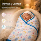 Motherly Muslin Blanket Design Reversible Stroller Cover for Newborn Baby & Toddler, Breathable Soft All Season/All Weather AC Blanket for Infant, Crib Mattres (110x90 cm, 0-24 Month)