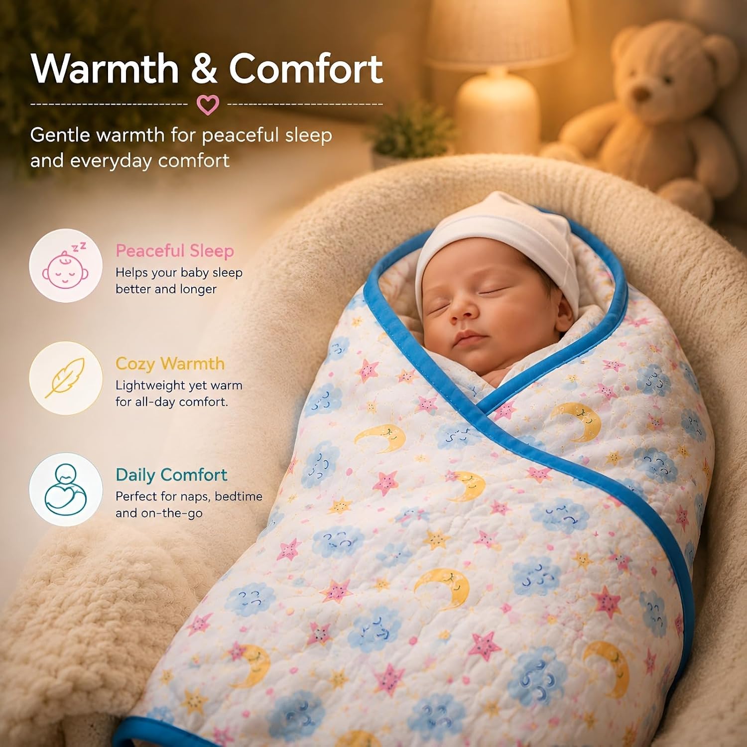 Motherly Muslin Blanket Design Reversible Stroller Cover for Newborn Baby & Toddler, Breathable Soft All Season/All Weather AC Blanket for Infant, Crib Mattres (110x90 cm, 0-24 Month)