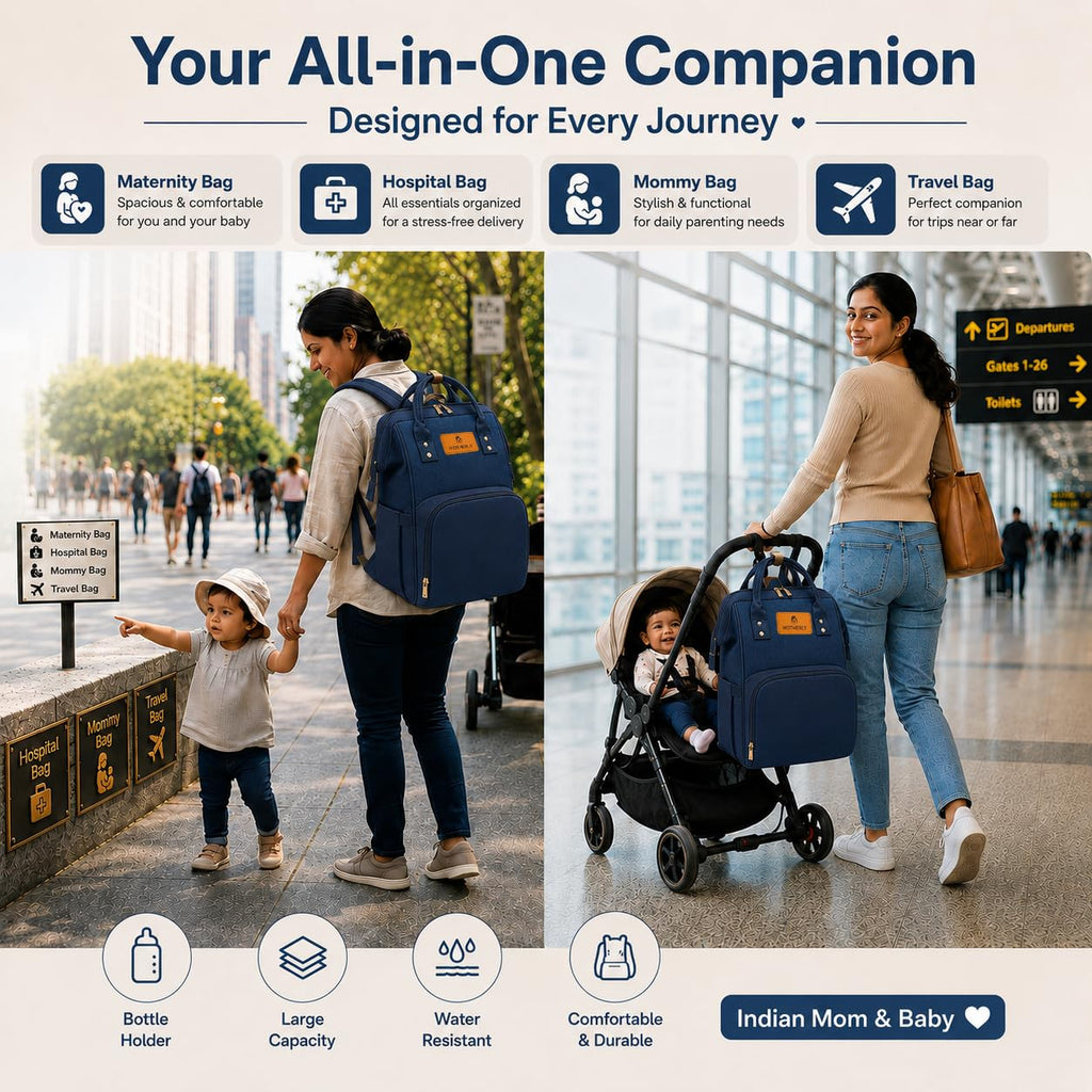 Motherly Patented Diaper Bag Backpack for Mothers | Waterproof Baby Travel & Maternity Bag | Multiple Compartments, Insulated Bottle Pockets, Warranty | Crown Series