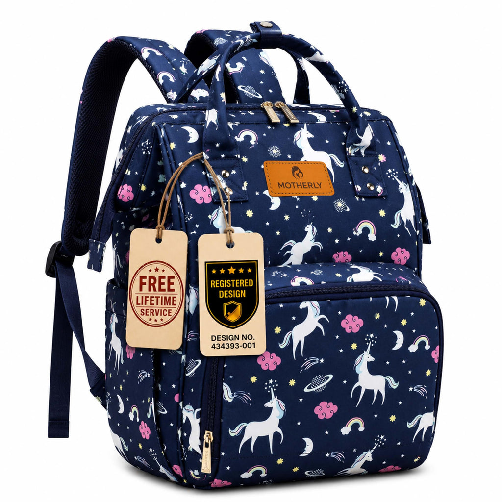 Motherly Patented Diaper Bag Backpack for Moms | Waterproof Baby Travel & Maternity Bag | Spacious Nappy Bag with Insulated Bottle Pockets & Warranty  (Elegant Series)