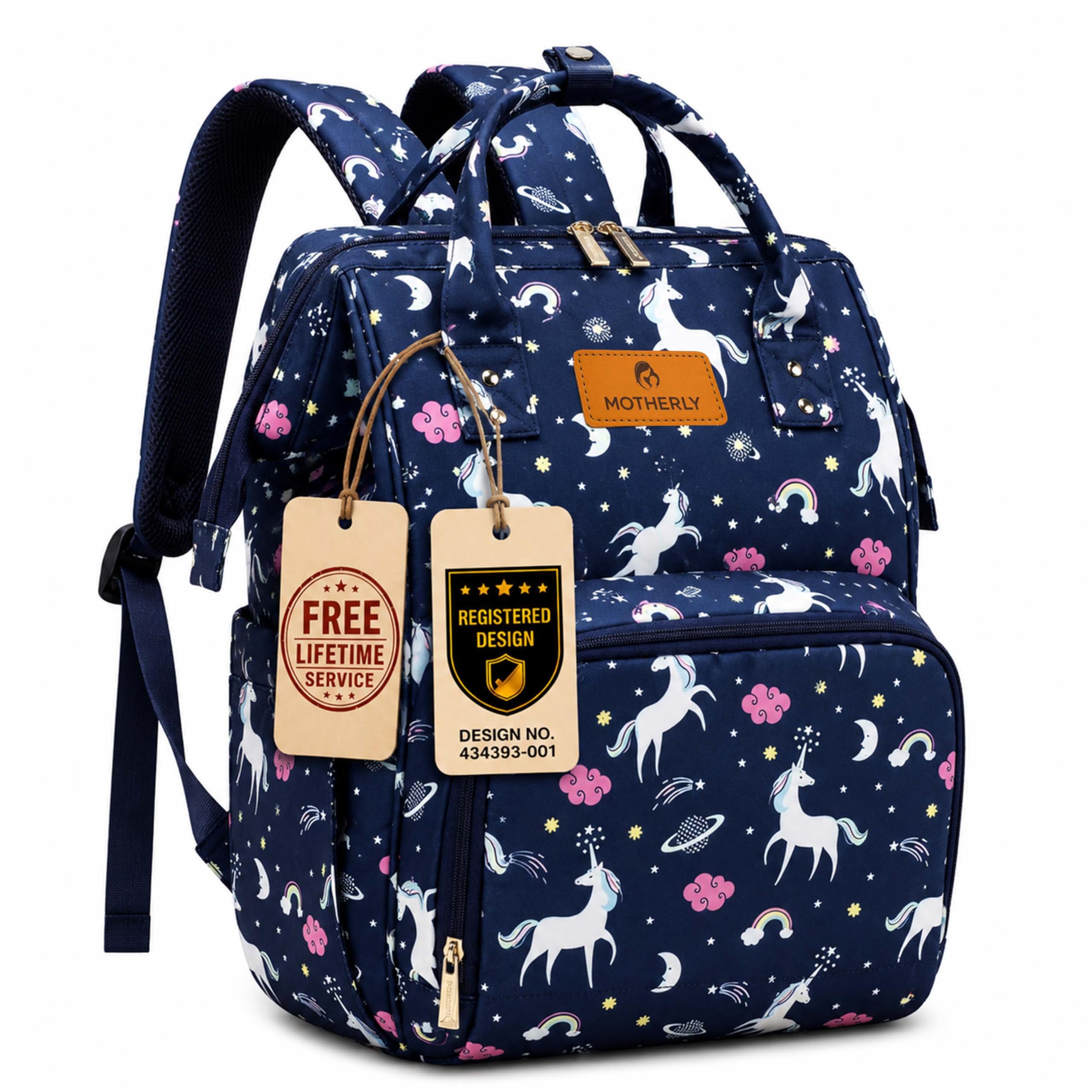 Motherly Patented Diaper Bag Backpack for Moms | Waterproof Baby Travel & Maternity Bag | Spacious Nappy Bag with Insulated Bottle Pockets & Warranty  (Elegant Series)