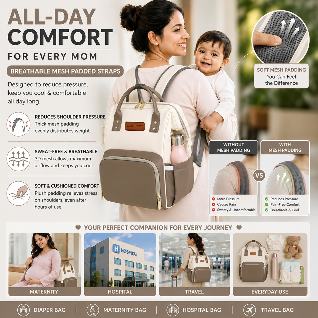 Motherly Envy Diaper Bag for Moms – Spacious, Waterproof Travel & Maternity Bag with Accessories