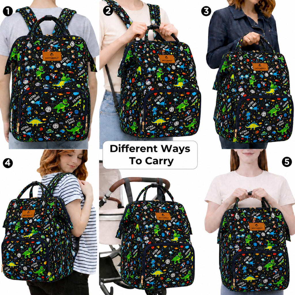 Motherly Patented Diaper Bag Backpack for Moms | Waterproof Baby Travel & Maternity Bag | Spacious Nappy Bag with Multiple Compartments, Insulated Bottle Pockets & Warranty (Kiddo Series, Space)