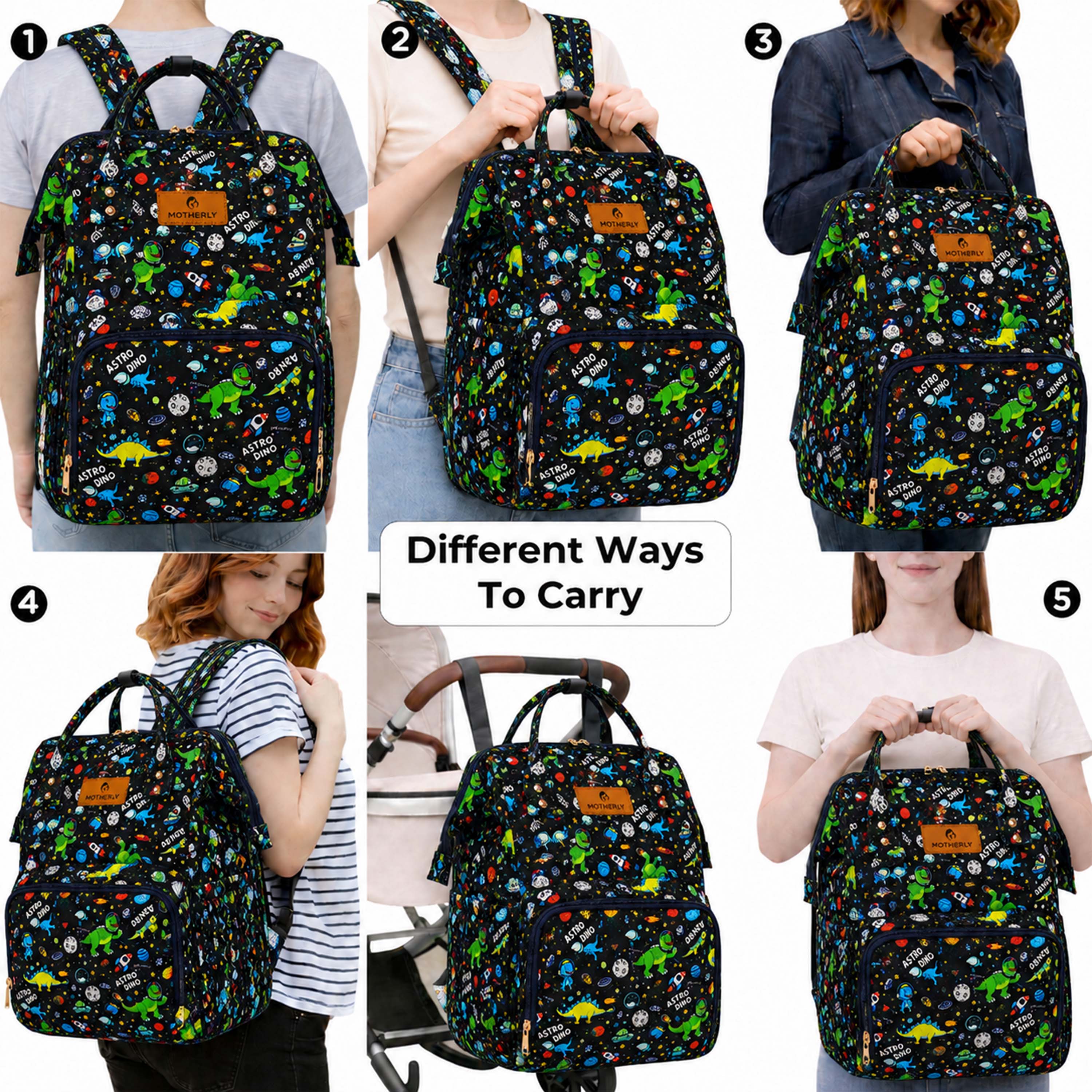 Motherly Patented Diaper Bag Backpack for Moms | Waterproof Baby Travel & Maternity Bag | Spacious Nappy Bag with Multiple Compartments, Insulated Bottle Pockets & Warranty (Kiddo Series, Space)