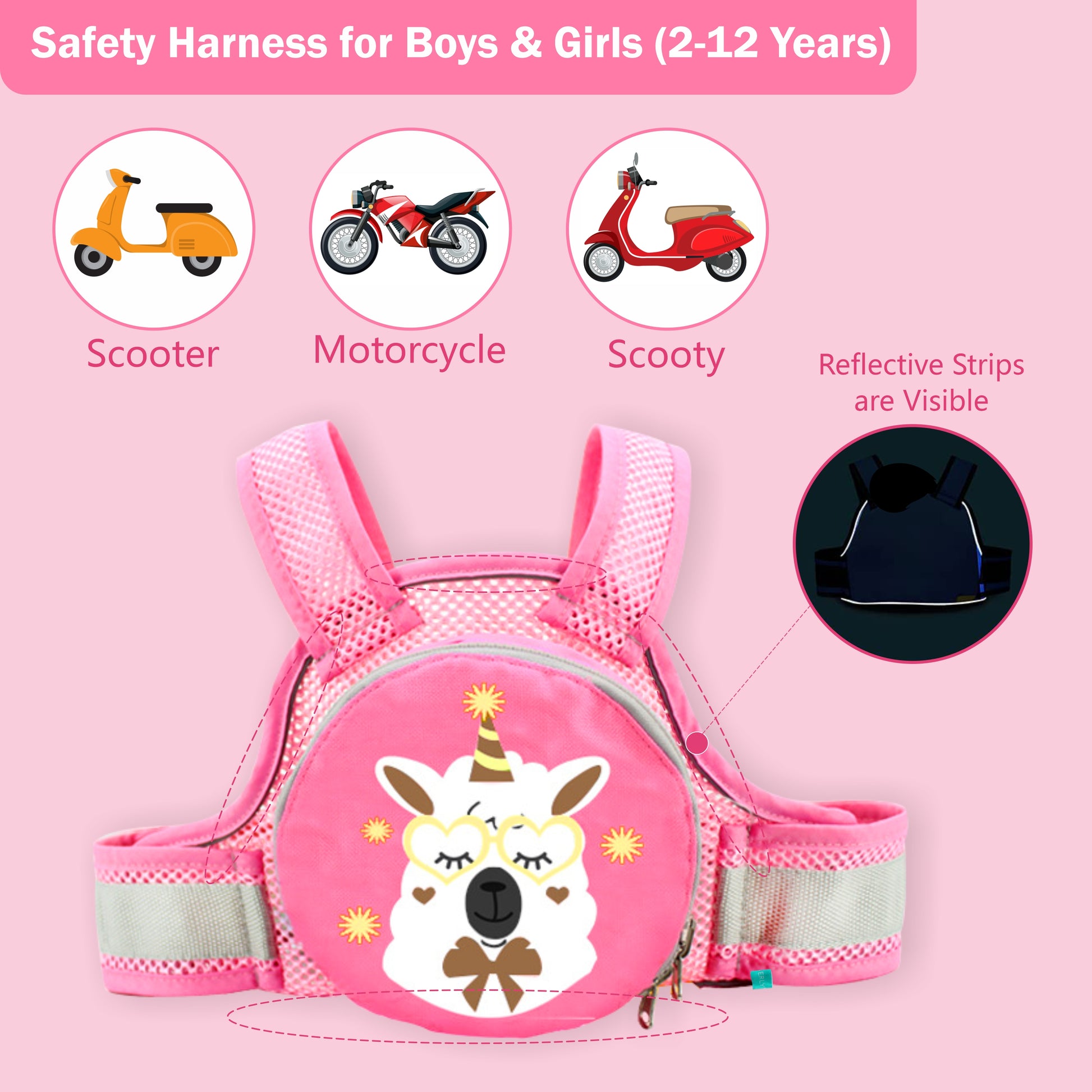 Motherly Children's Motorcycle Safety Harness Safe, Stylish Riding Companion with Two Wheeler Child Safety Belt - MOTHERLY