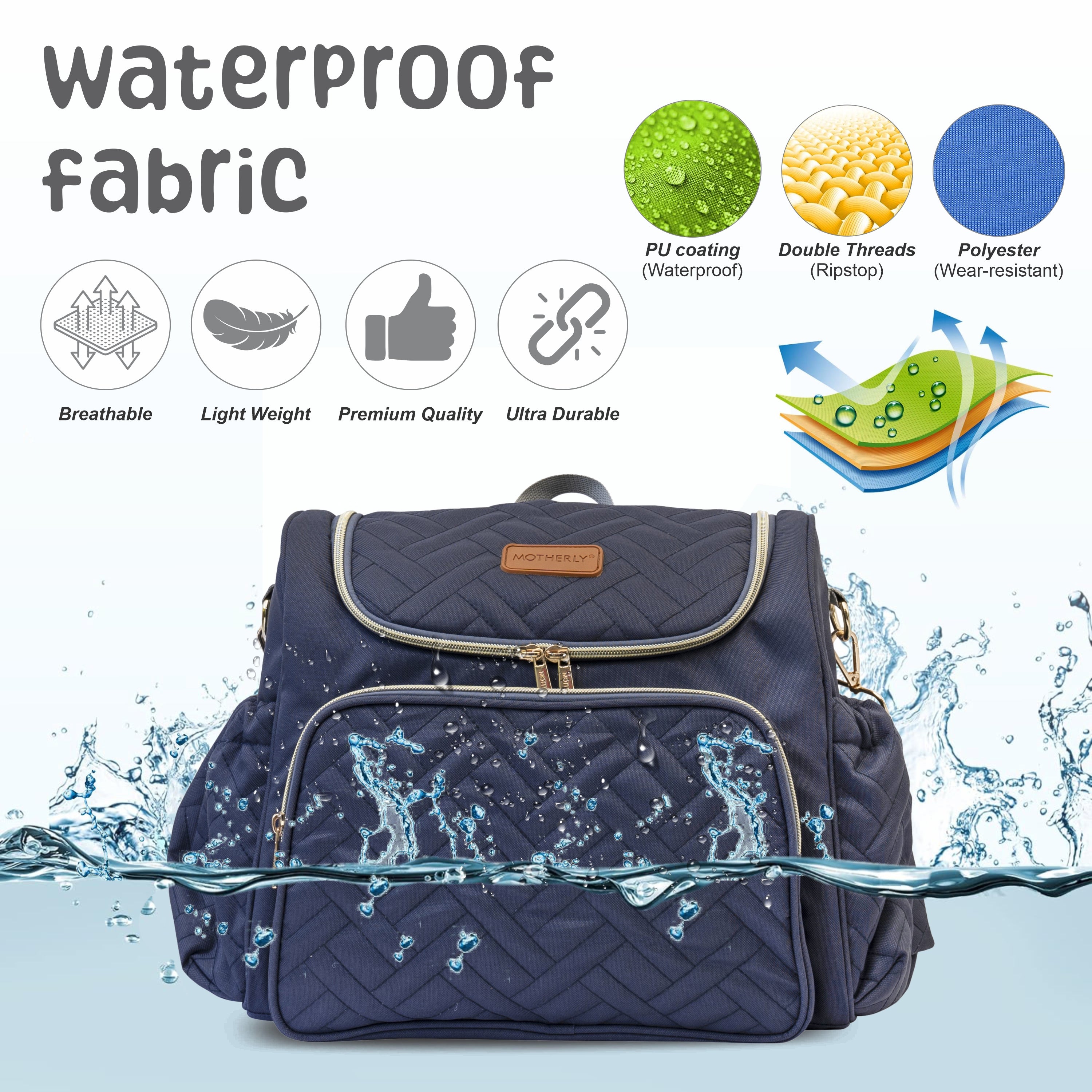 Motherly Diaper Quilted Diaper Bag for Mothers for Travel with Changing Mat - Spacious Diaper Bags for Mom | Baby Bag with Multi-Pocket Design | Maternity Bags for Mother and Baby (Black) - MOTHERLY