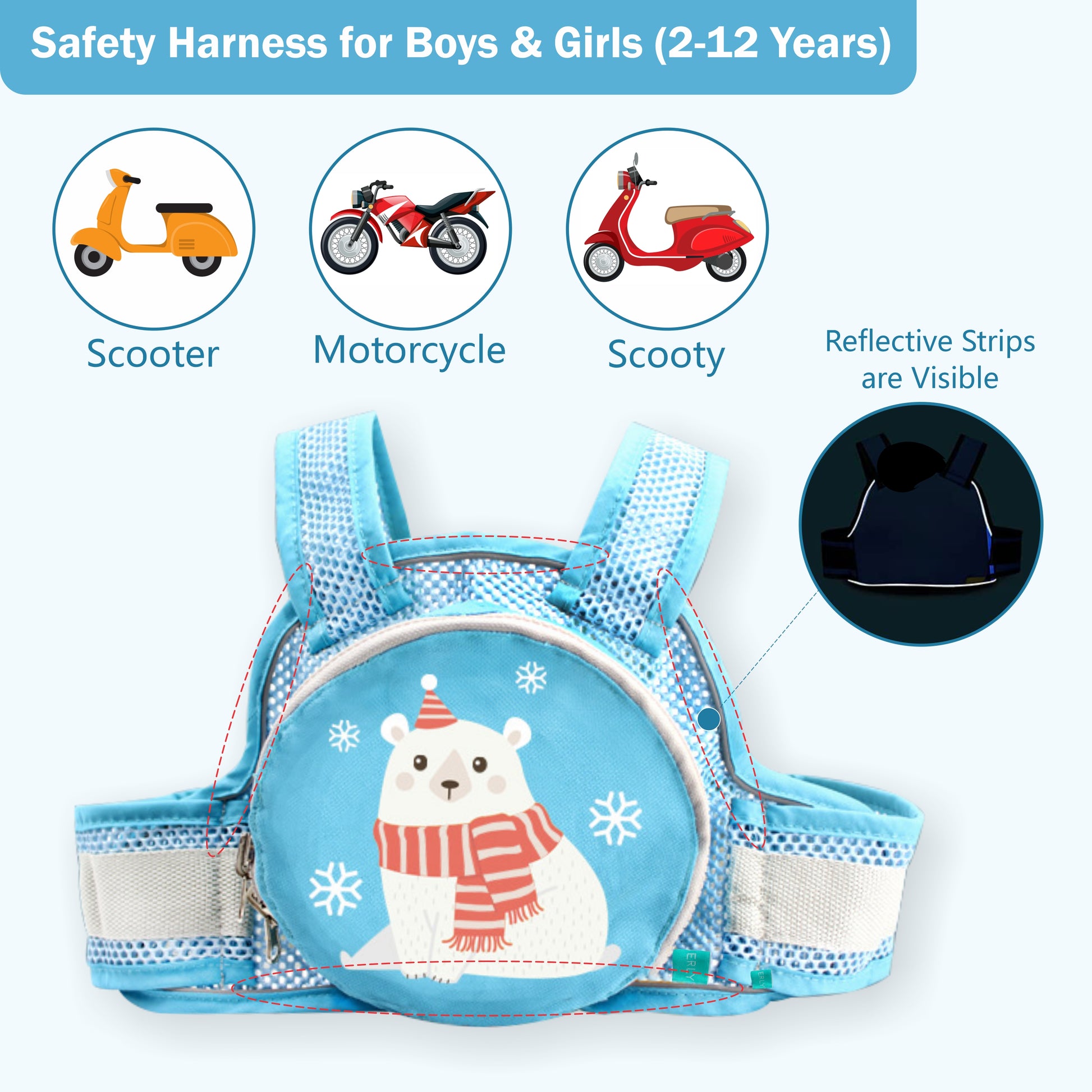 Motherly Children's Motorcycle Safety Harness Safe, Stylish Riding Companion with Two Wheeler Child Safety Belt - MOTHERLY