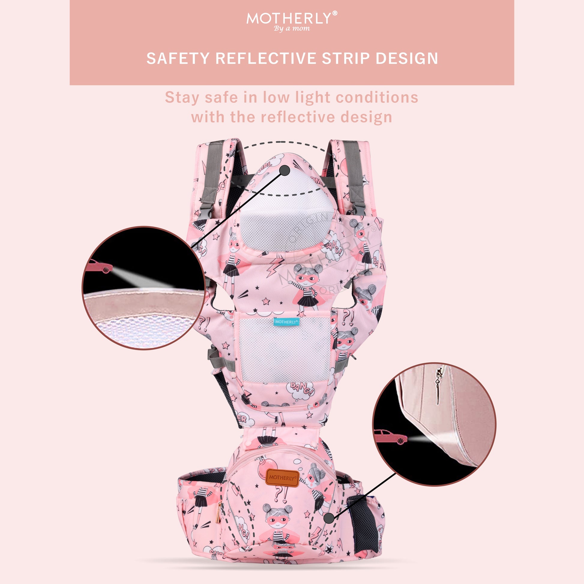 Motherly 6-in-1 Kangaroo Style with Hip Seat for Comfort Carrying Baby Carrier Bag - MOTHERLY