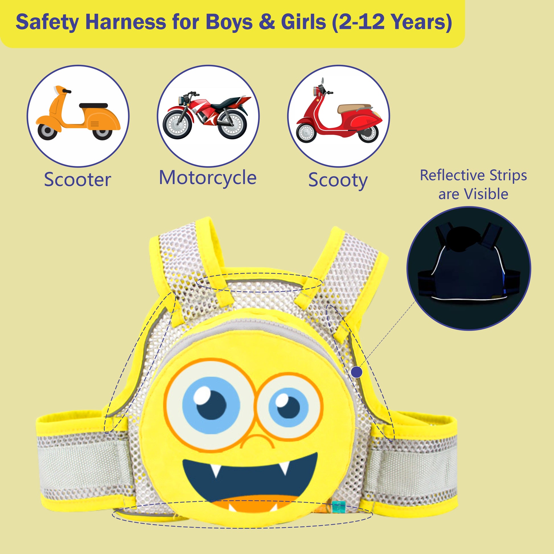 Motherly Children's Motorcycle Safety Harness Safe, Stylish Riding Companion with Two Wheeler Child Safety Belt - MOTHERLY