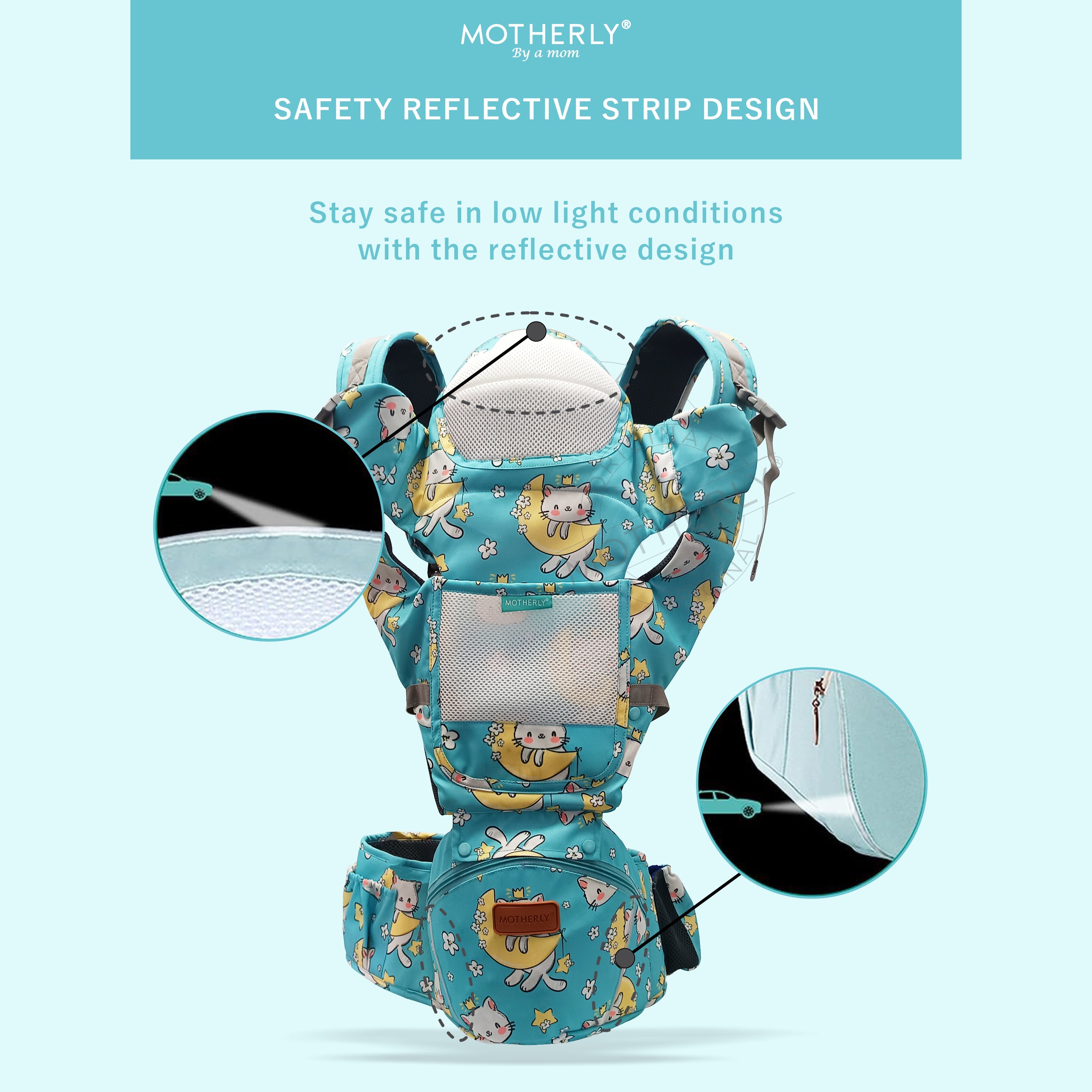Motherly Baby Carrier for 0 to 3 Year Baby – Adjustable Hands Free 6-in-1 Baby Carrier with Detachable Hip Seat | baby carrier for new born |  Toddler Carrier with Head Support & Buckle Strap for Hiking & Everyday Use - MOTHERLY