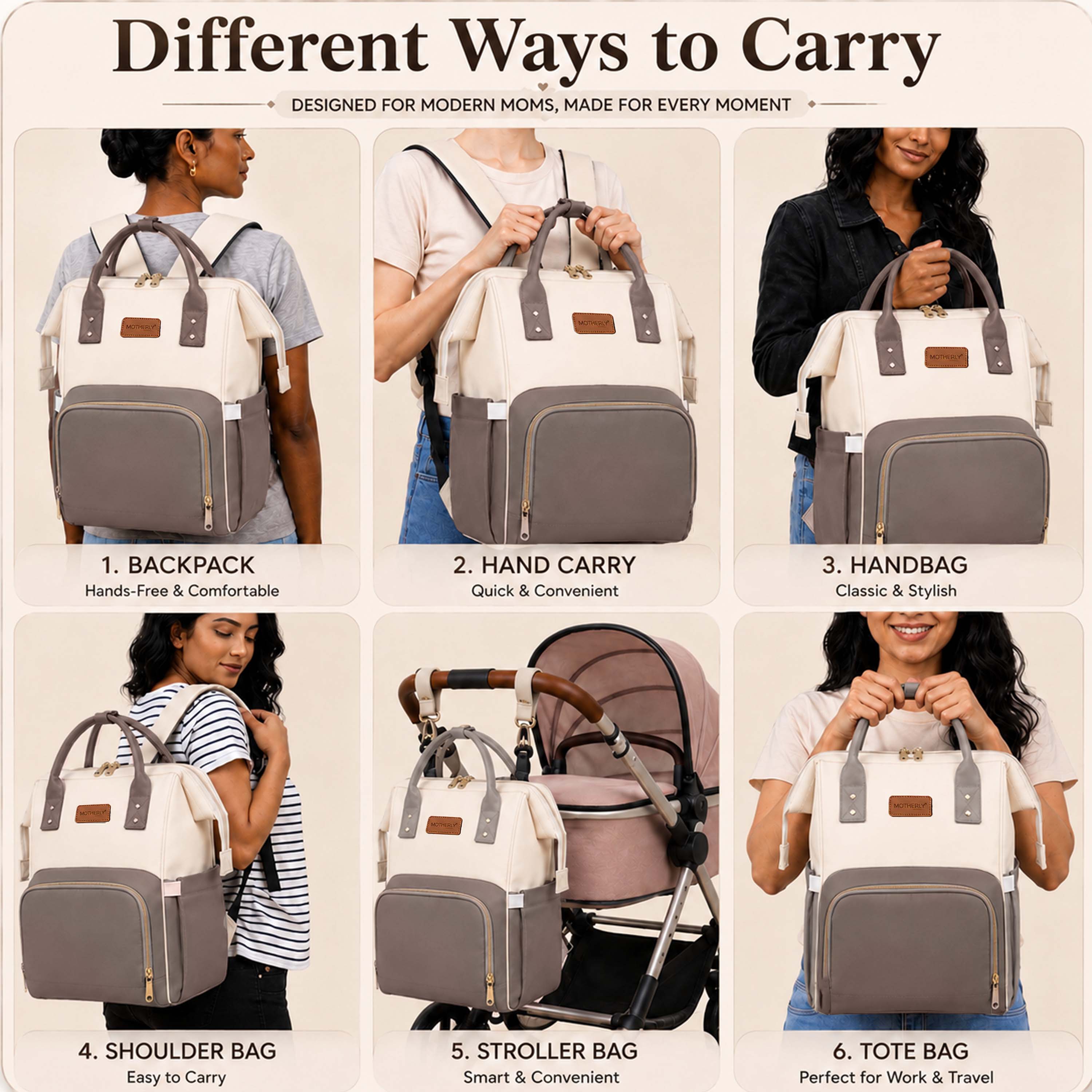 Motherly Patented Design Maternity Diaper Bag with Accessories | Waterproof Baby Travel Bag | Multi-Pocket Organizer for Newborn Essentials & Hospital Use (Envy Series)