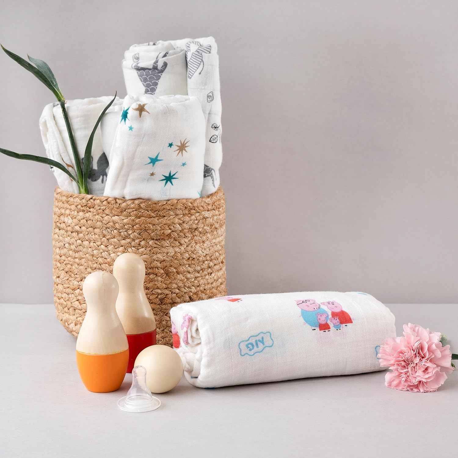 Motherly 100% Cotton Muslin Baby Swaddle | Dreamy Wrap Cozy Swaddle for New Born Baby, Size - 120cm X 120cm (47"x47")