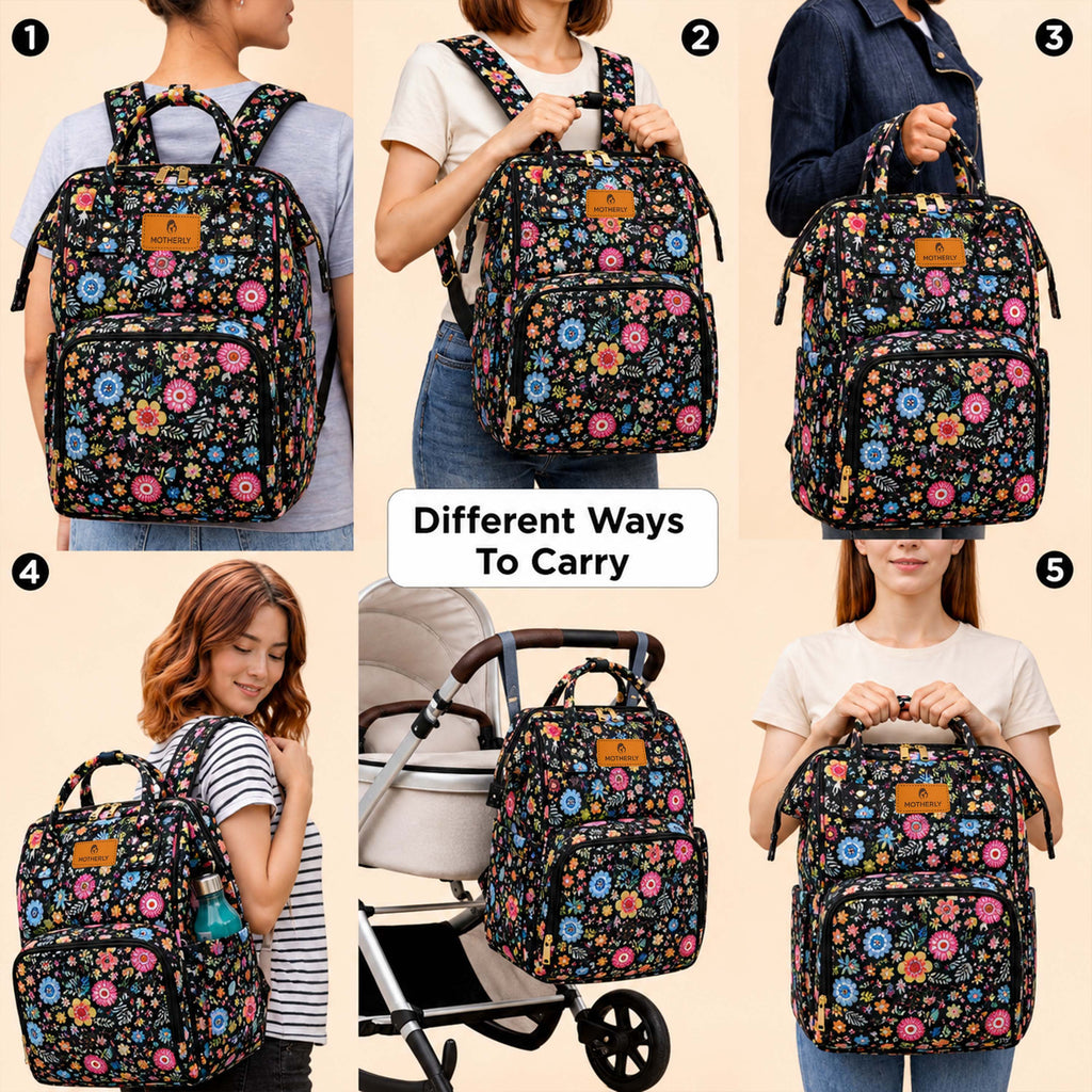 Motherly Patented Diaper Bag Backpack for Moms | Waterproof Baby Travel & Maternity Bag | Spacious Nappy Bag with Insulated Bottle Pockets & Warranty  (Elegant Series)