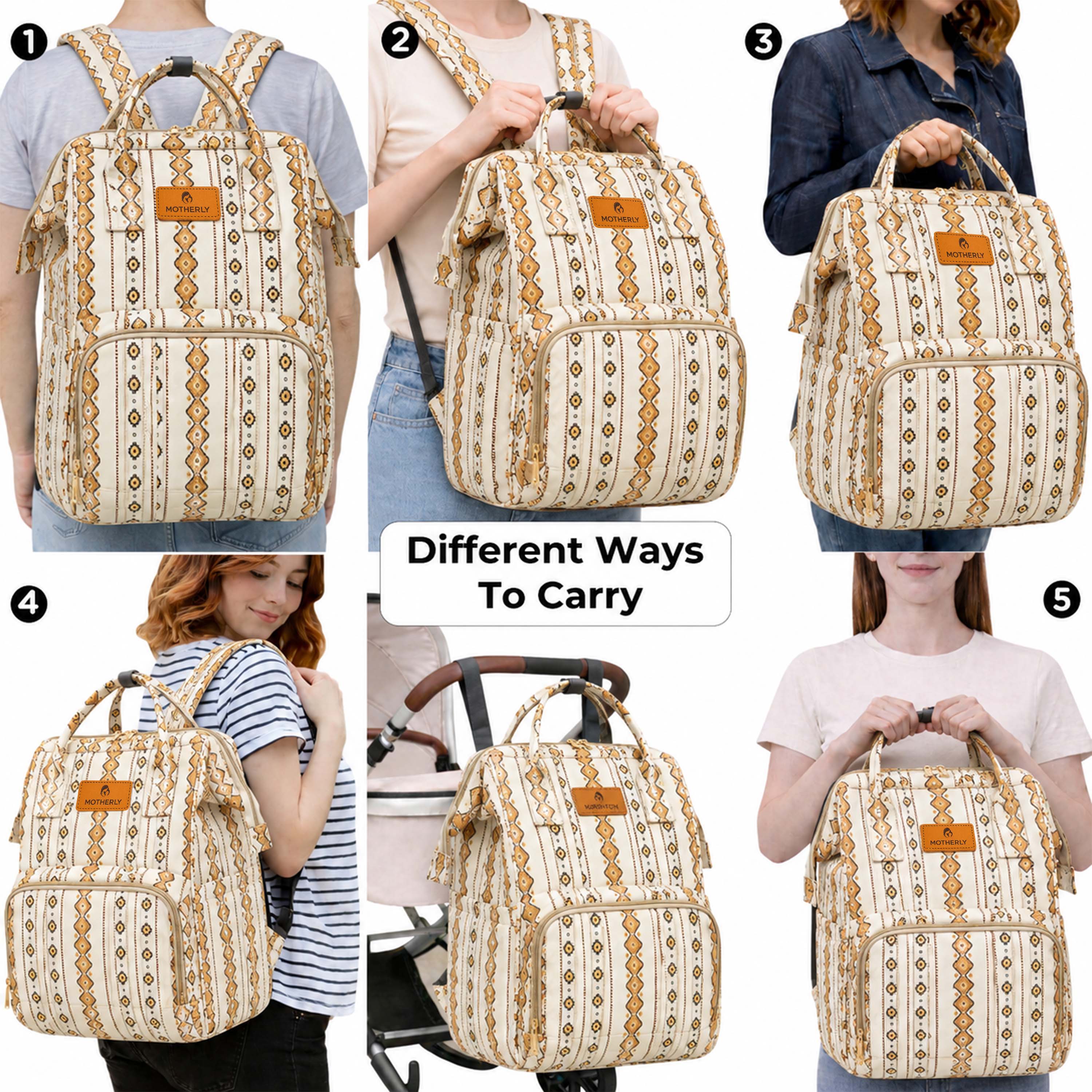 Motherly Patented Diaper Bag Backpack for Moms | Waterproof Baby Travel & Maternity Bag | Spacious Nappy Bag with Multiple Compartments, Insulated Bottle Pockets & Warranty (VivaLuxe Series)