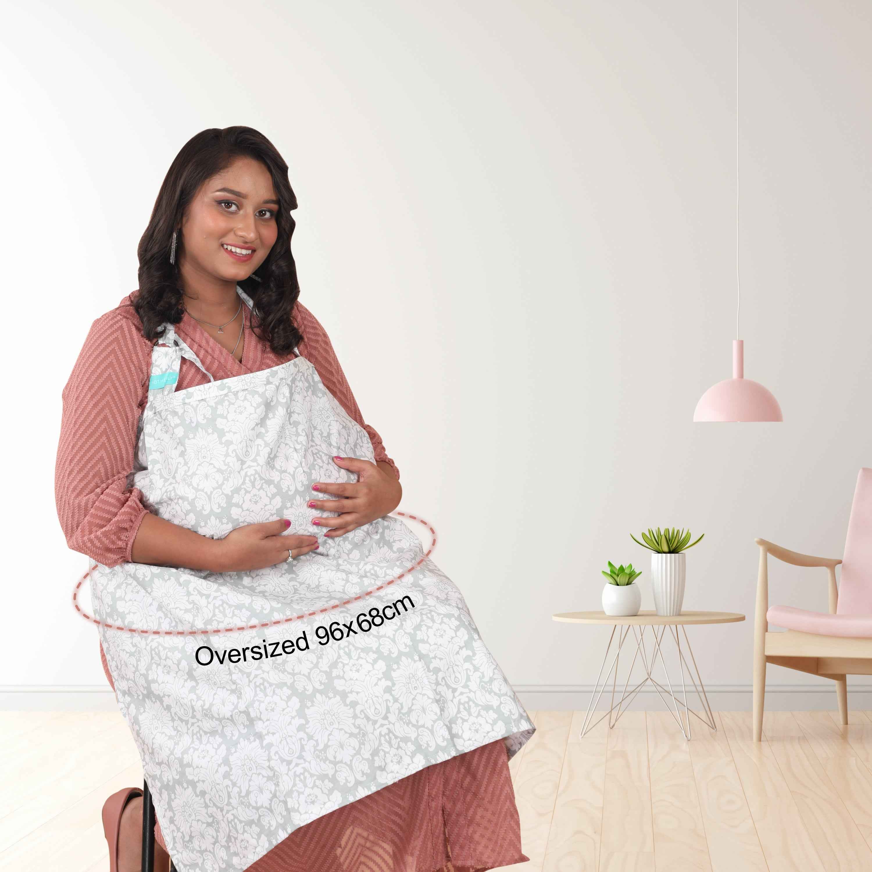 Care Cave Nursing Scarf - Gray/White Flower Print