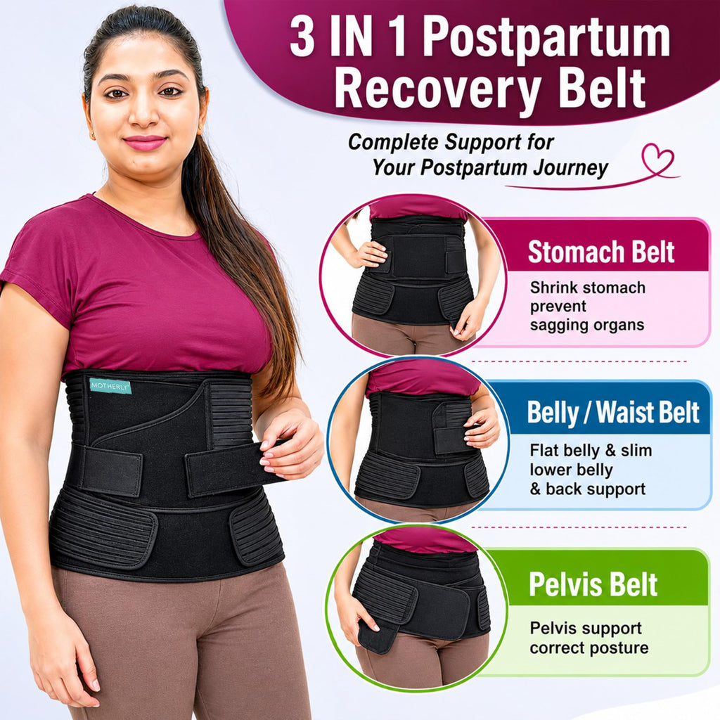 Motherly 3 In 1 Postpartum Recovery Belt (Fit From 30 Inch To 46 Inches Of Waist),One Size