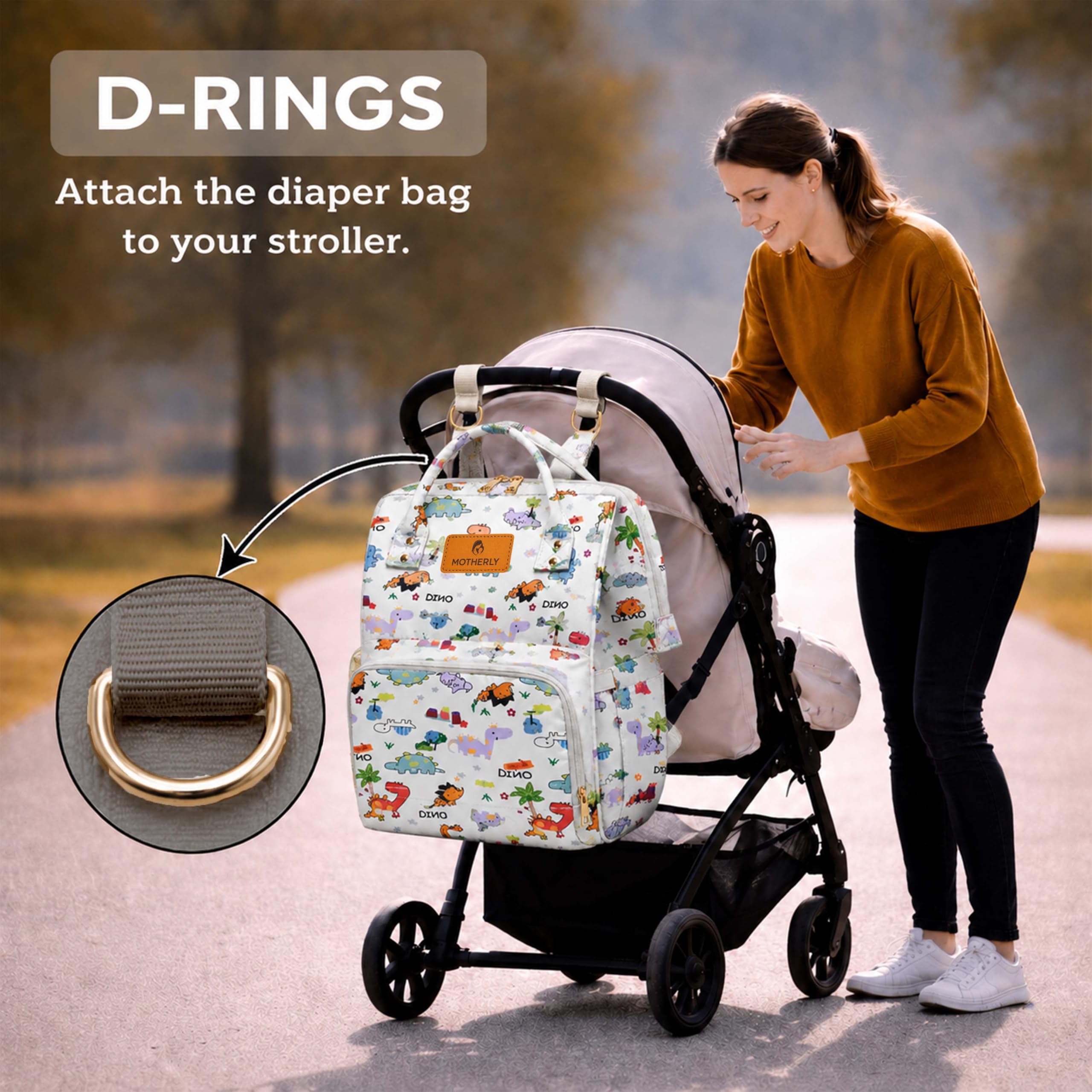 Motherly Patented Diaper Bag Backpack for Moms | Waterproof Baby Travel & Maternity Bag | Spacious Nappy Bag with Multiple Compartments, Insulated Bottle Pockets & Warranty (Kiddo Series, Dino)