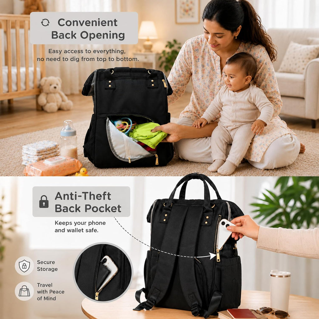 Motherly Crown Combo Melange Fabric Diaper Bag for Mothers for Travel With Warranty | Spacious Diaper Bags for Mom | baby bag for mother travel | Maternity Bags for Mother and Baby